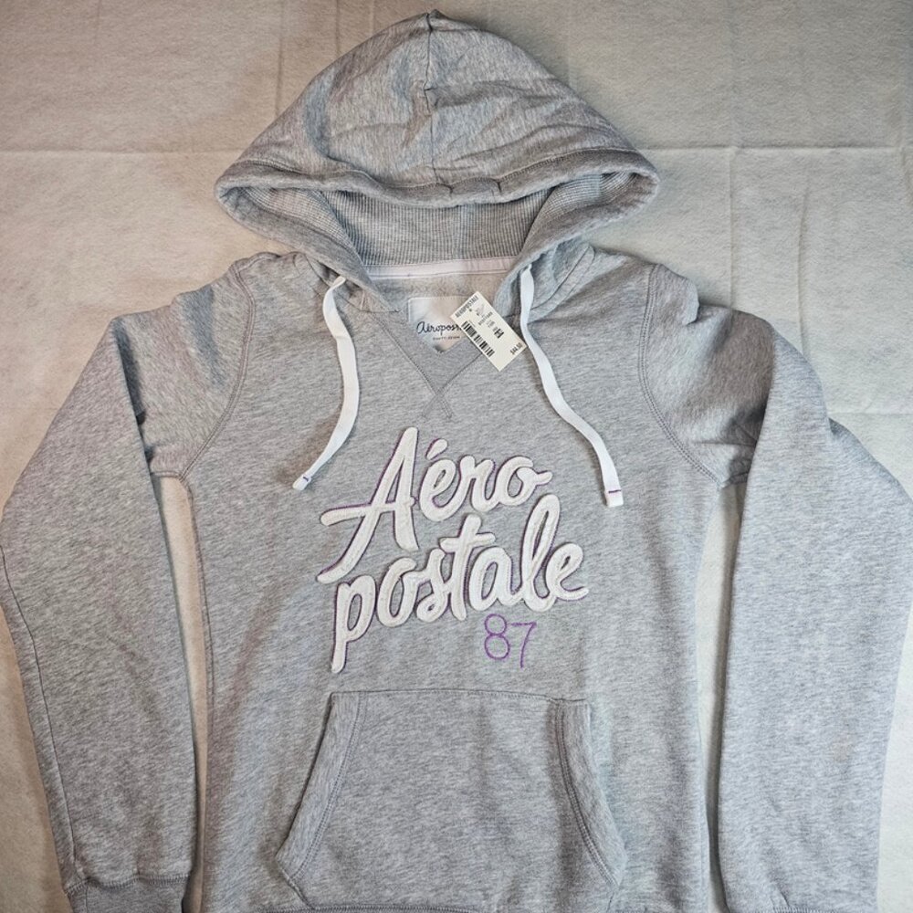 NEW Aeropostale 87 Pullover Hoodie – Casual, Cozy Streetwear Gray Size Medium - Picture 2 of 6